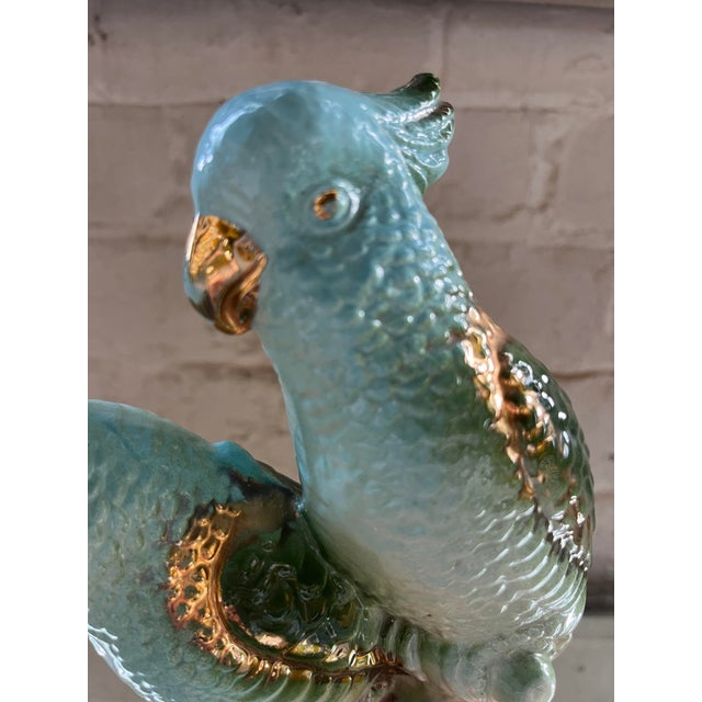 Tiffany Blue 1920s Hollywood Regency Ceramic GIlded Parrots For Sale - Image 8 of 12