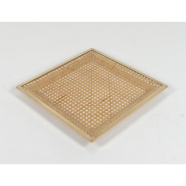 Gold Mid-Century Acrylic Glass, Rattan and Brass Serving Tray in the style of Dior Home, Italy, 1970s For Sale - Image 8 of 10