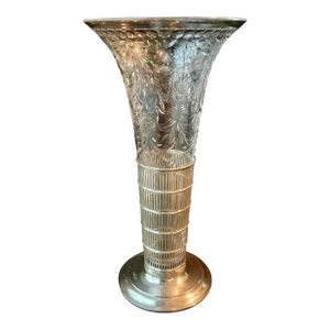 Sterling Silver Trumpet Vase With a Cut-Glass Insert in the Art Deco Style From the 1920s
