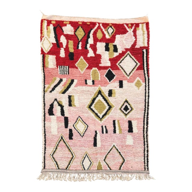 Pink Berber Moroccan Wool Rug For Sale