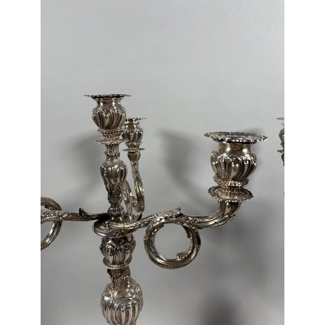 Silver Pair of Rococo Candelabra in Solid Silver 950, Louis XV Style, 18th Century For Sale - Image 8 of 11