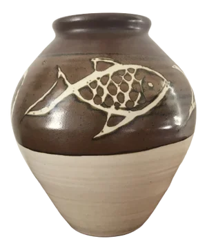 Vintage 20th Century Japanese Signed Studio Pottery Ceramic Fish Vase
