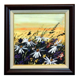 Maya Eventov Expressionist Floral Landscape Acrylic Painting, Framed For Sale