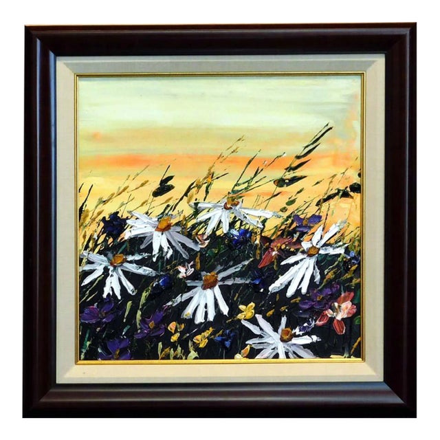 Maya Eventov Expressionist Floral Landscape Acrylic Painting, Framed For Sale