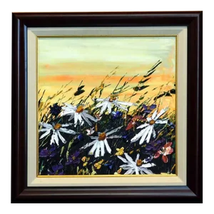 Maya Eventov Expressionist Floral Landscape Acrylic Painting, Framed
