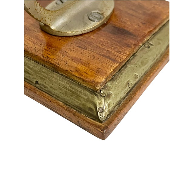 Pair of Vintage French Mid Century Wood and Metal Double Wall Hooks on Wood Plaques For Sale - Image 9 of 18