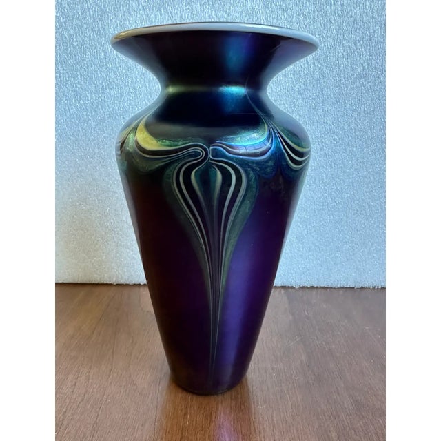 Vintage Lundberg Art Deco Style Art Glass Vase For Sale - Image 15 of 15