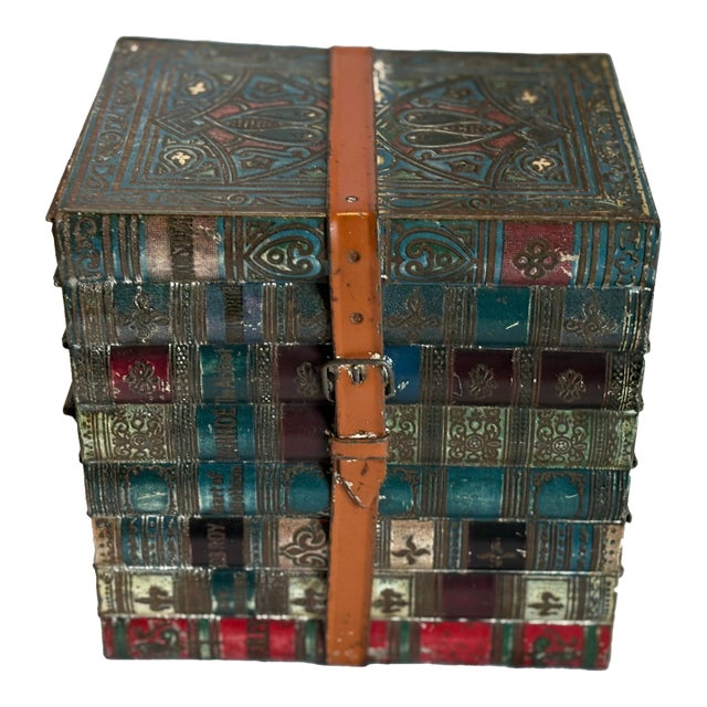 Victorian Biscuit Tin in the Shape of Stacked Books For Sale