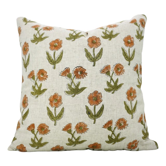 Fabdivine Handmade Block Printed Cushion Cover 16x16 Inch Viscose Linen- Kirti For Sale