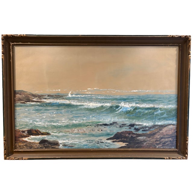 Wood Matched Pair of 1909 Watercolors by Edmund Darch Lewis (1835–1910) | Hudson River School Artist's Seascapes For Sale - Image 7 of 12