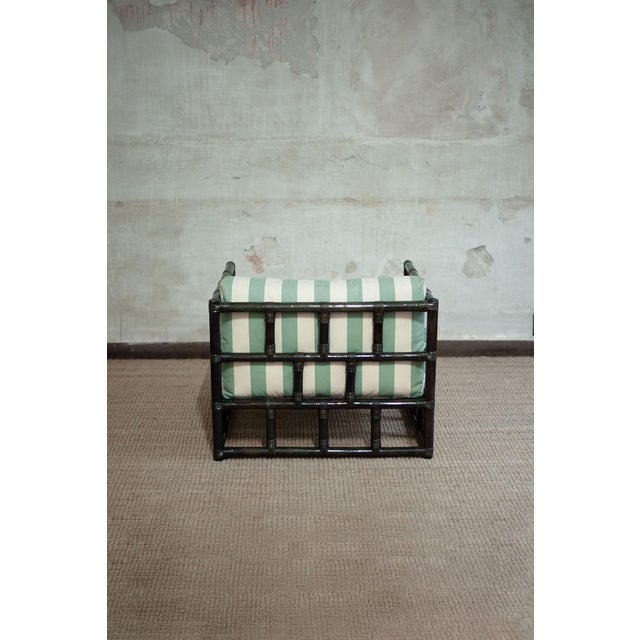 1980s Bamboo Lounge Chairs with Striped Cushions, 1980s, Set of 2 For Sale - Image 5 of 9