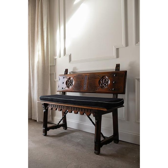 Kittinger 1930's Kittinger Furniture Spanish Baroque Style Iron-Mounted Walnut Hall Bench For Sale - Image 4 of 17