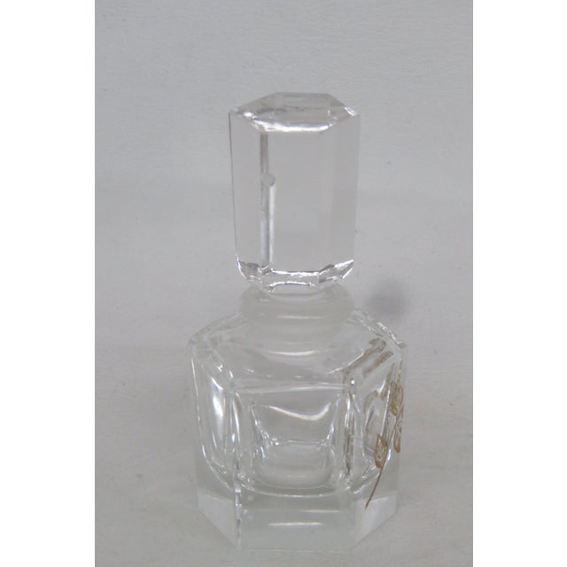 Bohemian Empty Glass Perfume Bottle Czech Art Deco Crystal With Gold Rose 4485b For Sale - Image 4 of 13