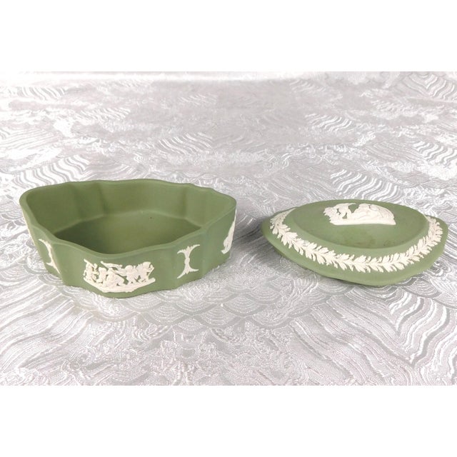 Wedgwood 1950s Wedgwood Japerware Celedon Oval Covered Trinket Box For Sale - Image 4 of 8