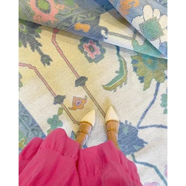 Not Yet Made - Made To Order Modern Handknotted Oushak Rug in Periwinkle with Pops of Orange, Pink & Green, 12' x 15' For Sale - Image 5 of 6