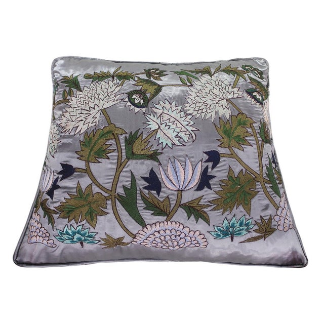 Textile Shabby Chic Silk Embroidered Handmade Pillow For Sale - Image 7 of 9