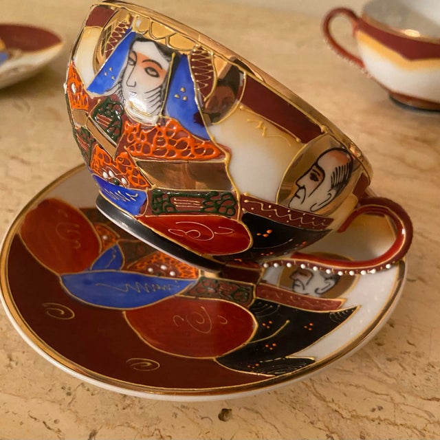 Ceramic Vintage Satsuma Dragon Tea Cups & Saucer Set- 12 Pieces For Sale - Image 7 of 12