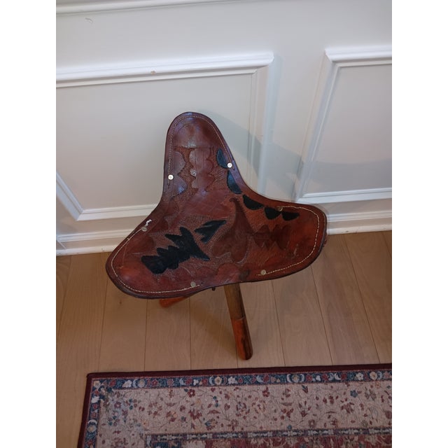 1970s Bring Home a 1970s Character With This Vintage Leather Tripod Campaign Stool. For Sale - Image 5 of 9