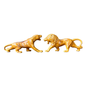 Vintage Boho Glazed Ceramic Lions - Set of 2