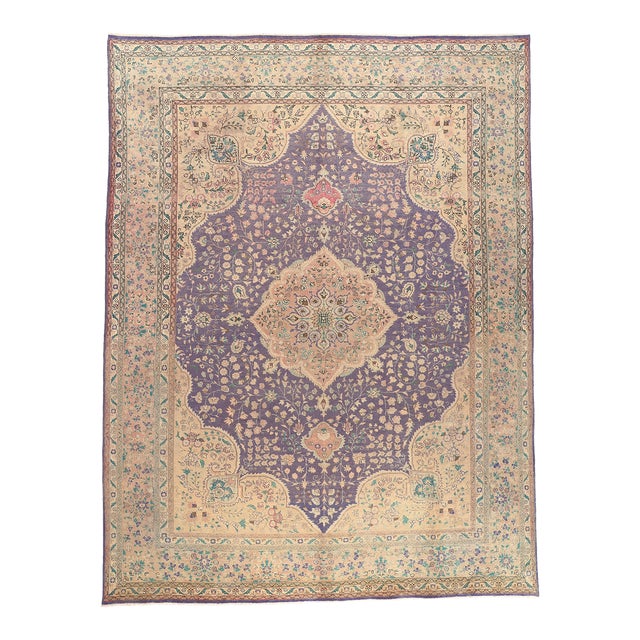 Vintage Persian Tabriz Rug - 09'10 X 13'00 For Sale