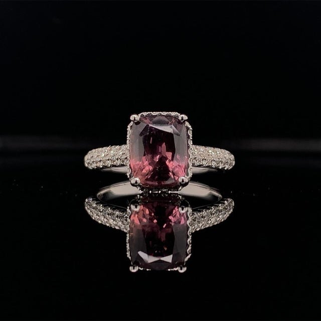 Diamond Sapphire Ring 18k Gold WG Women 3.027 TCW Certified For Sale - Image 9 of 12
