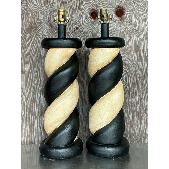 Wood Vintage Boho Twisted Wood Lamps - a Pair For Sale - Image 7 of 9
