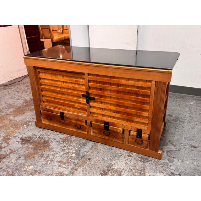 Vintage Japenese Marble Top Tansu For Sale - Image 9 of 12
