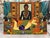 A contemporary painting depicting a partially clad woman reclining on a sofa with a prominent painting of Lenny Kravitz in...