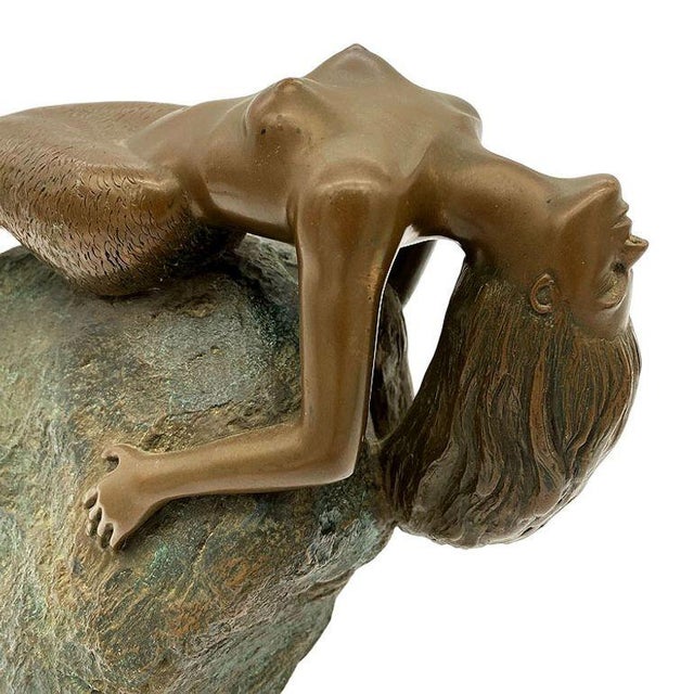 1980s Neoclassic Bronze Nude Mermaid Siren Statue on Beach Rock by James Siebert For Sale In Los Angeles - Image 6 of 12
