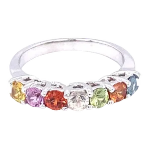 Multi Color Sapphire White Gold Band Size 7