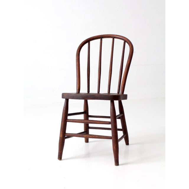Antique American Windsor Bow Back Spindle Chair For Sale - Image 4 of 17