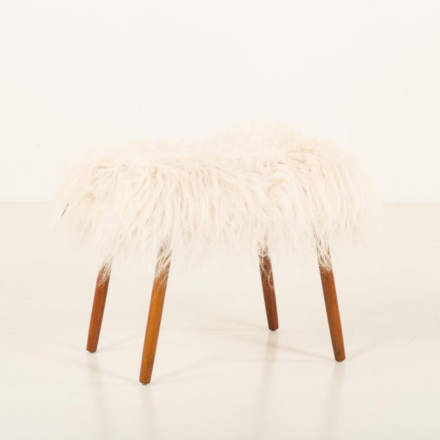 Danish Stool in Long Hair Sheepskin, 1970s For Sale - Image 7 of 7