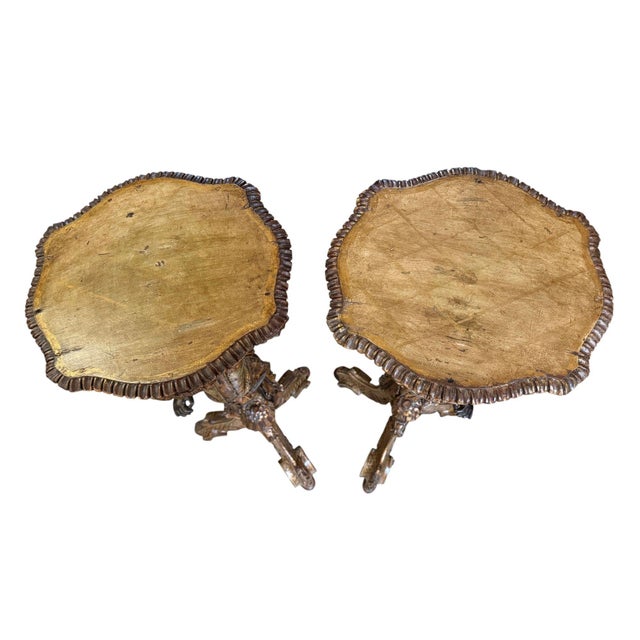 Italian Pair of Mid-19th Century Italian Polychrome & Gilt Figural Pedestal Tables For Sale - Image 3 of 10