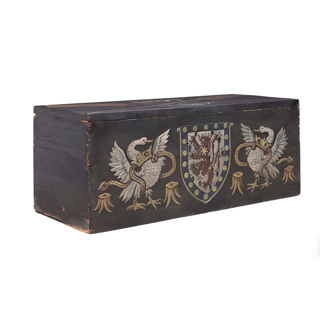 Late 19th Century Monumental 1897 Continental Painted Heraldic Chest With Crossed Oars For Sale - Image 5 of 5