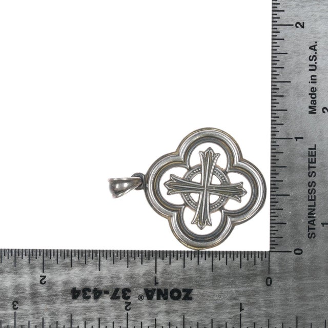 Late 20th Century large Retired James Avery complex cross Pendant in sterling For Sale - Image 5 of 7