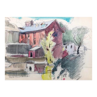 1950s Norman Kent Mill Scene Watercolor For Sale