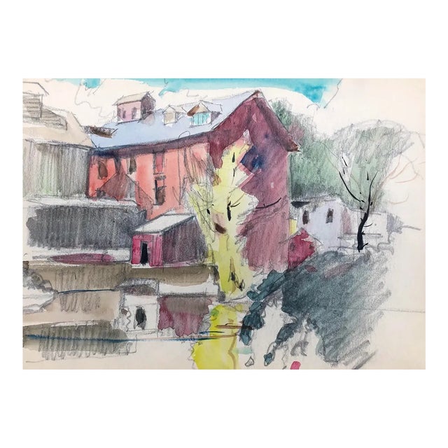 1950s Norman Kent Mill Scene Watercolor For Sale