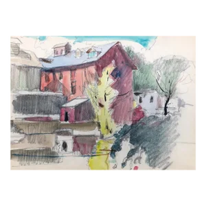 1950s Norman Kent Mill Scene Watercolor