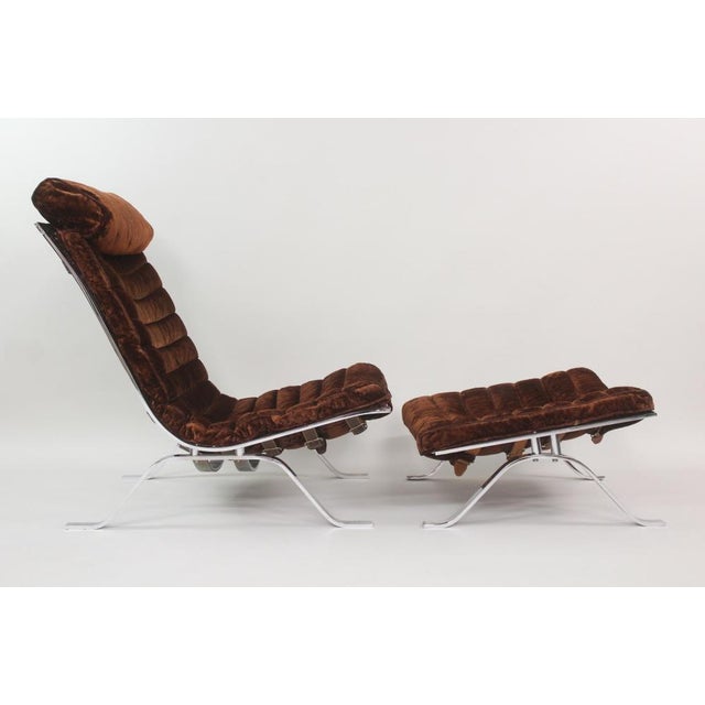 1960s 1960s Attributed to Arne Norell "Ari" Chrome & Brown Velvet Lounge Chair With Ottoman For Sale - Image 5 of 11