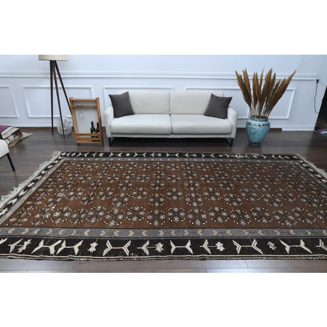 1960s 1960 S Vintage Persian Handmade Wool Cotton Brown Area Rug For Sale - Image 5 of 11
