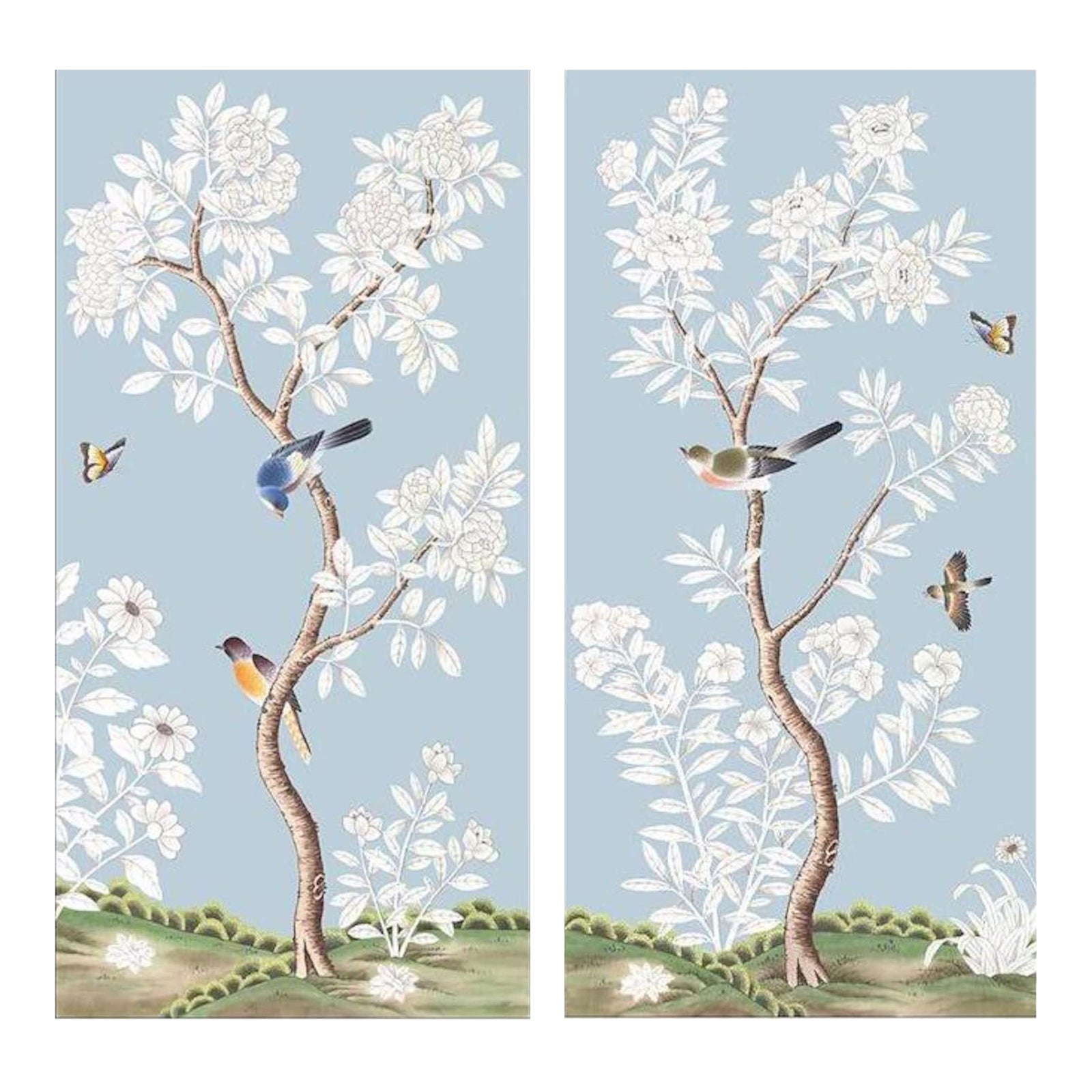30"*60", a Set of Two Panels French Blue Chinoiserie Wall Art (Set of 2 ...