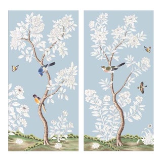 30"*60", a Set of Two Panels French Blue Chinoiserie Wall Art (Set of 2, Unframed) For Sale