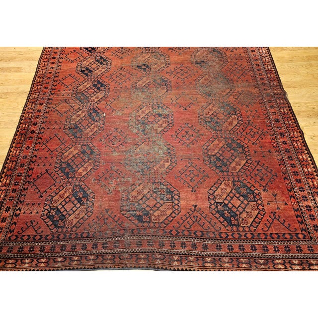 Vintage Turkmen Ersari in Allover Geometric Pattern in Red, Blue, Navy, Brown For Sale - Image 9 of 14