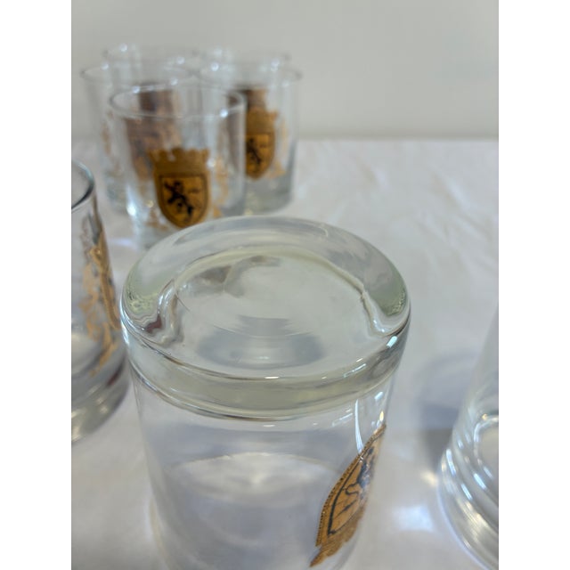 Glass Vintage Gold Heraldic Crest Lowball Glasses, Set of 8 For Sale - Image 7 of 11