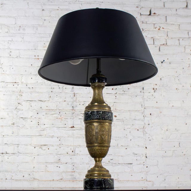 Early to Mid-20th Century Neoclassical Table Lamp Brass and Marble Urn Shaped Base Black Tapered Shade For Sale - Image 6 of 18
