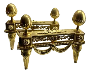 Louis XVI Neoclassical Bronze and Wrought Iron Andirons, 1930, Set of 2