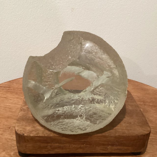 Mid Century Birds in Flight " Clear Lucite Acrylic Sculpture by J. Pelt Engraved on Wood Base For Sale - Image 9 of 13