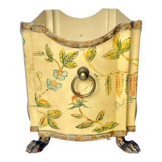 Vintage Hand-Painted Bird & Floral Tole Cachepot For Sale