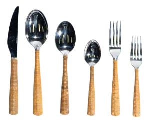 Vintage Mid-Century Cane Wrapped Flatware Set