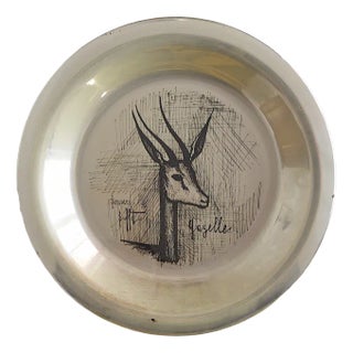 Sterling Silver Silver Wall Plate Gazelle by Bernard Buffet, 1970s For Sale